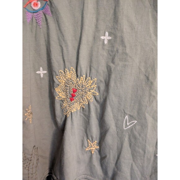Johnny Was Top Shirt Embroidery Monroe Everyday Tee Moss Green Small - Picture 6 of 8